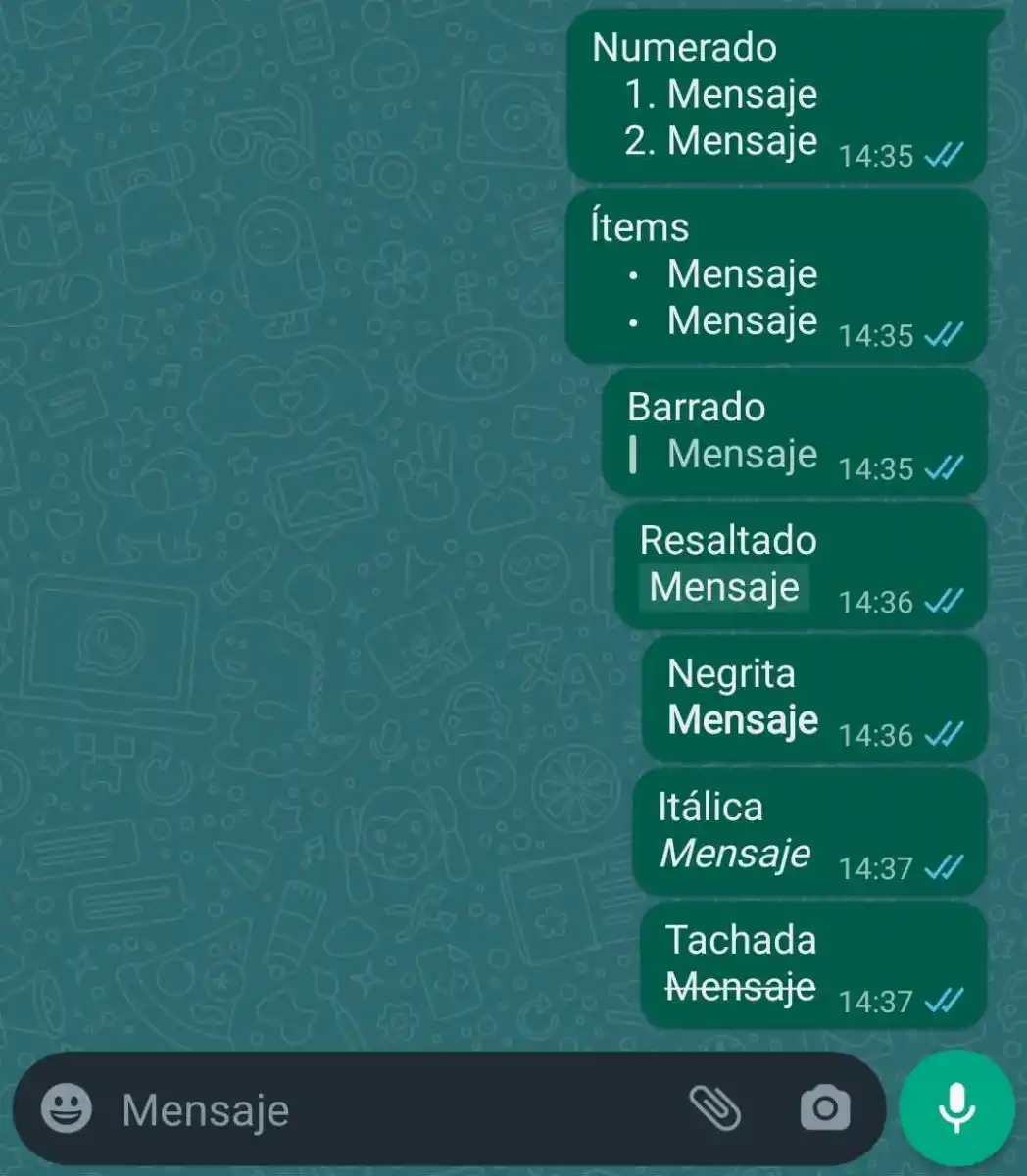 Este será el resultado con los diferentes códigos