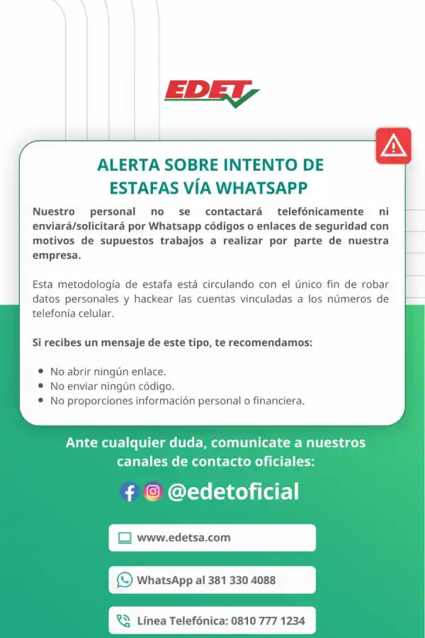 EDET advierte sobre una presunta estafa telefónica