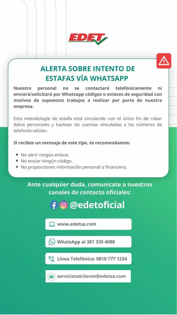 EDET advierte sobre una presunta estafa telefónica