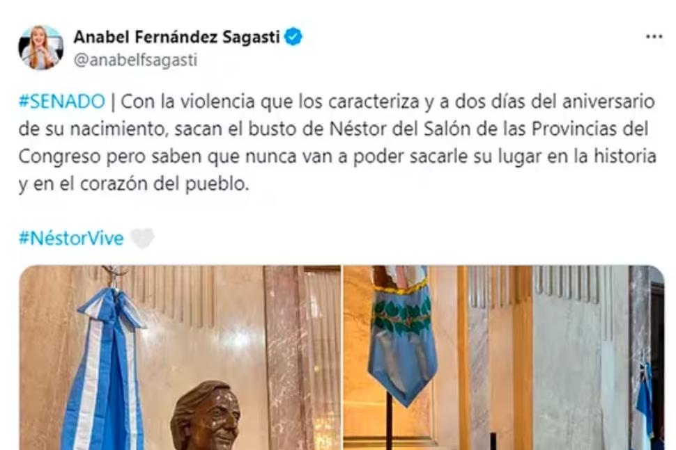 Villarruel retiró un busto de Néstor Kirchner del Congreso: “Yo no soy su viuda”