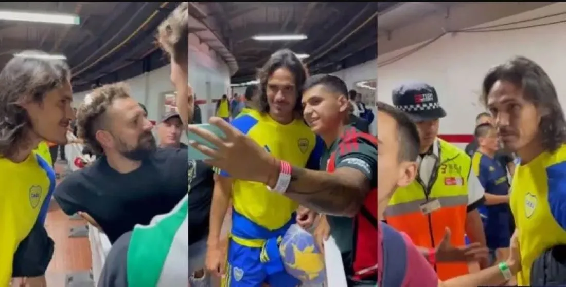 Los hinchas de River Plate se fotografiaron con un jugador de Boca Juniors
