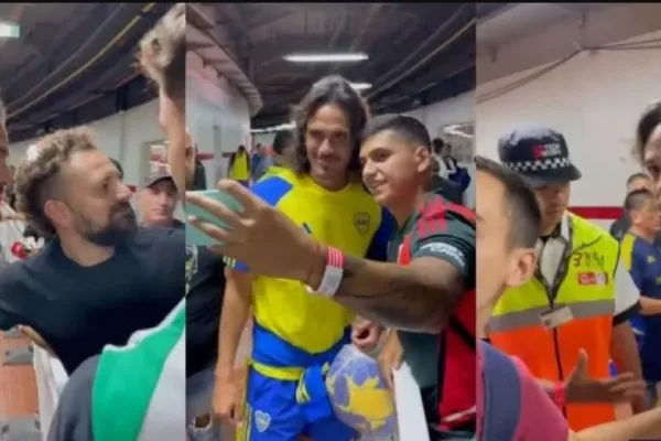 Los hinchas de River Plate se fotografiaron con un jugador de Boca Juniors