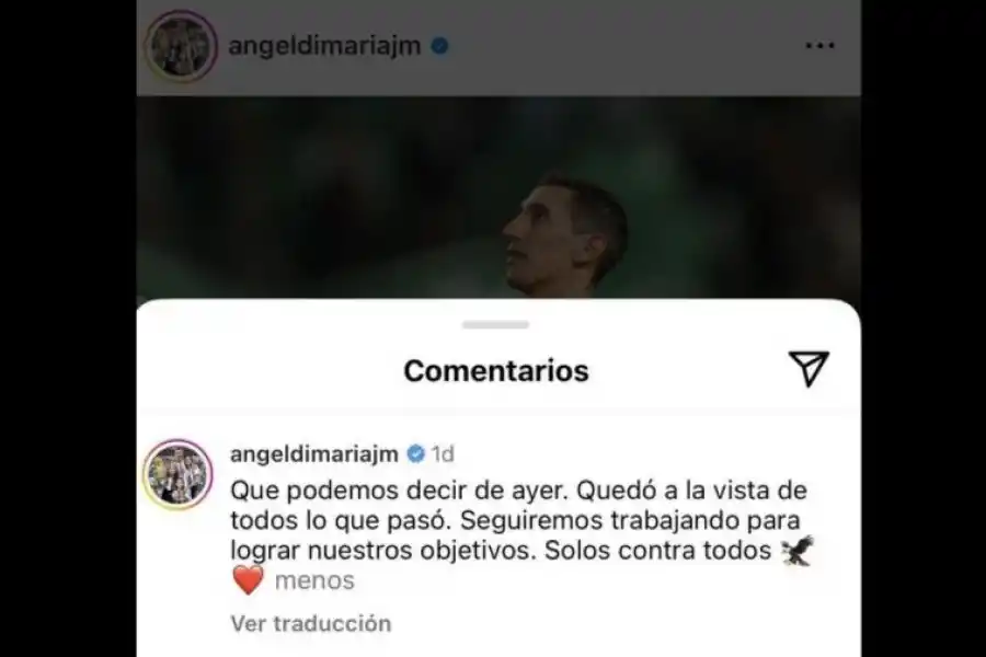 Ángel Di María fue sancionado por un posteo de Instagram