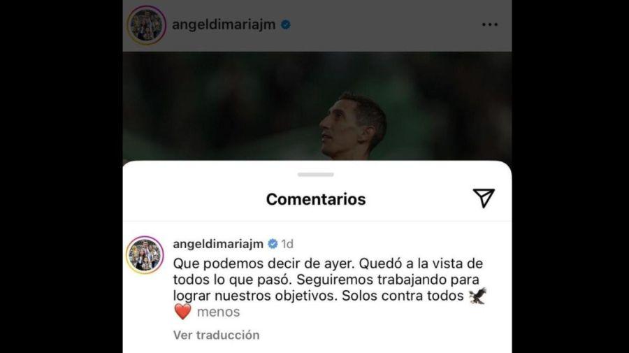 Ángel Di María fue sancionado por un posteo de Instagram