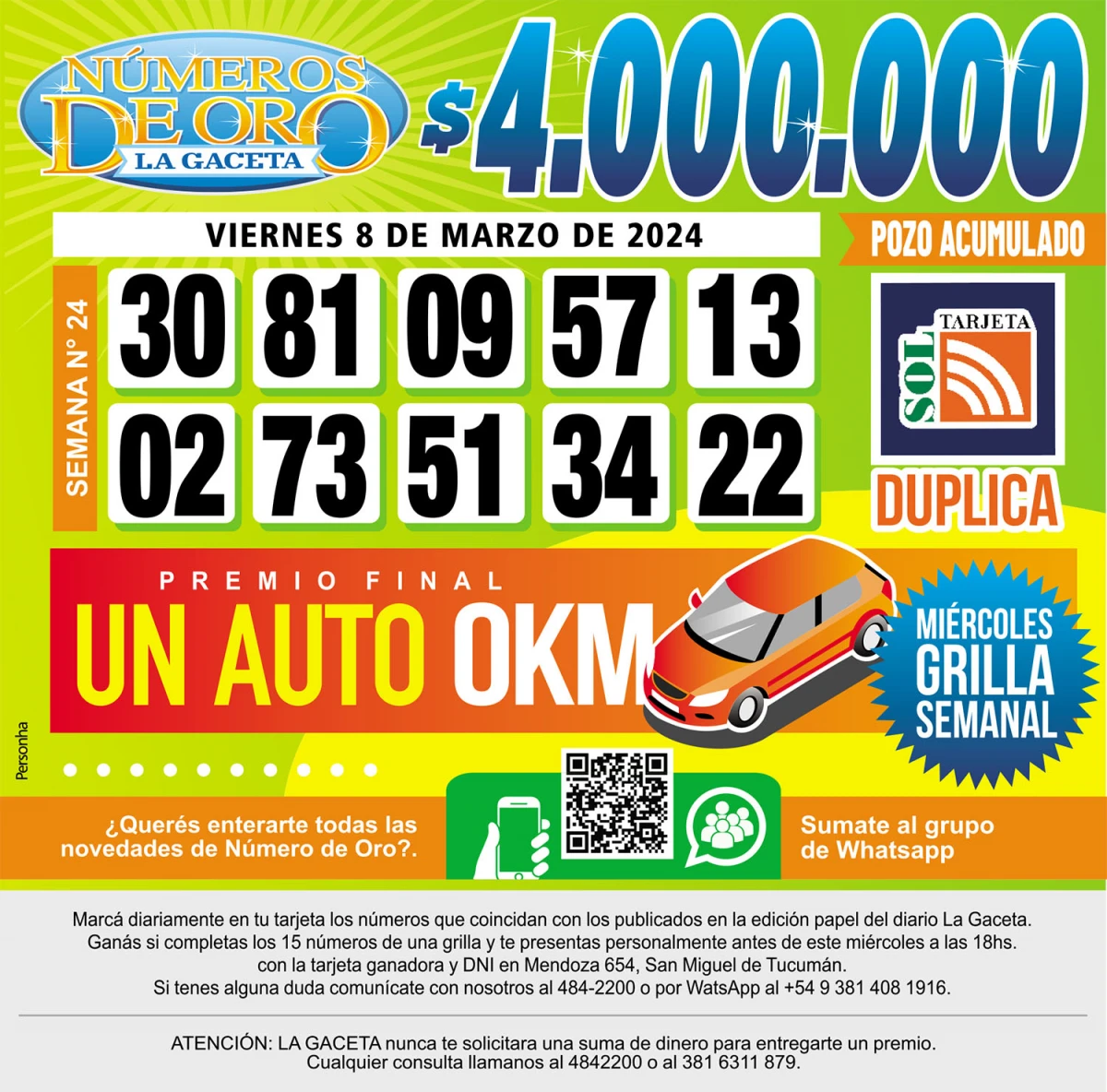 Los Números de Oro de LA GACETA del 8 de marzo de 2024