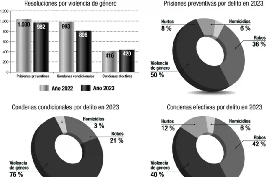 Hay más condenas por violencia de género que por robos