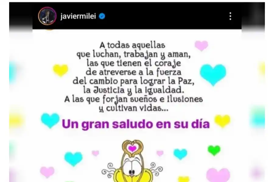 Milei, en el Día Internacional de la Mujer: A las que tienen el coraje de atreverse a la fuerza del cambio