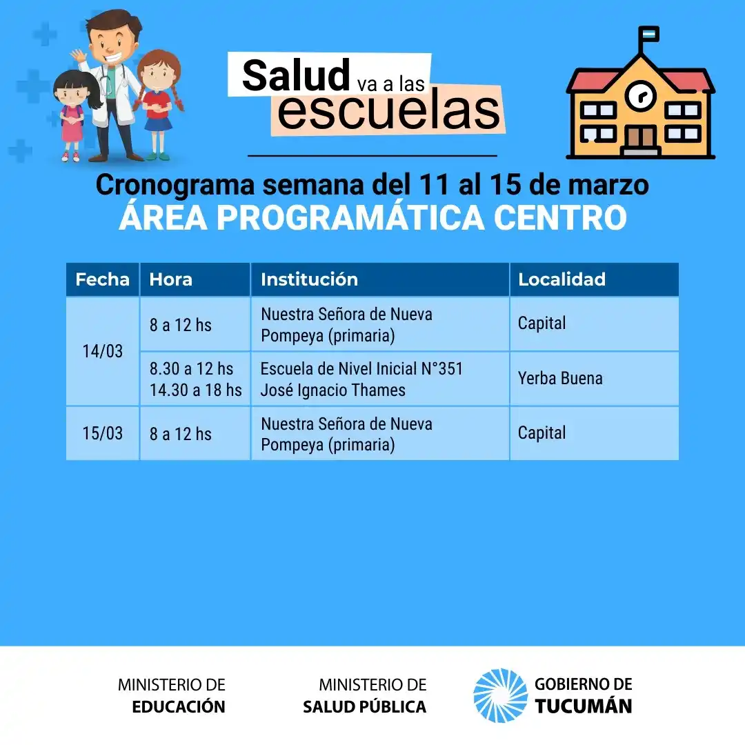 Se anunció el cronograma del programa La Salud va a la Escuela