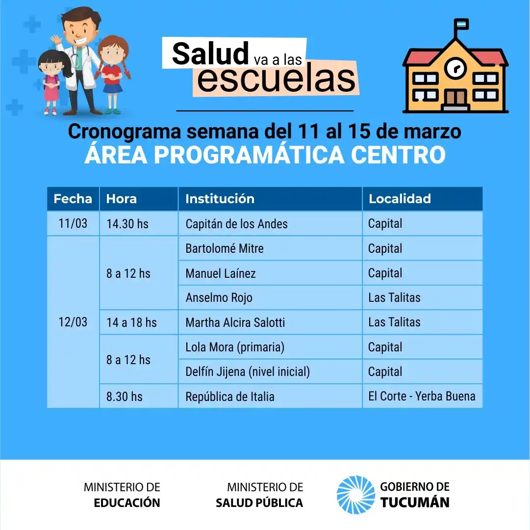 Se anunció el cronograma del programa La Salud va a la Escuela