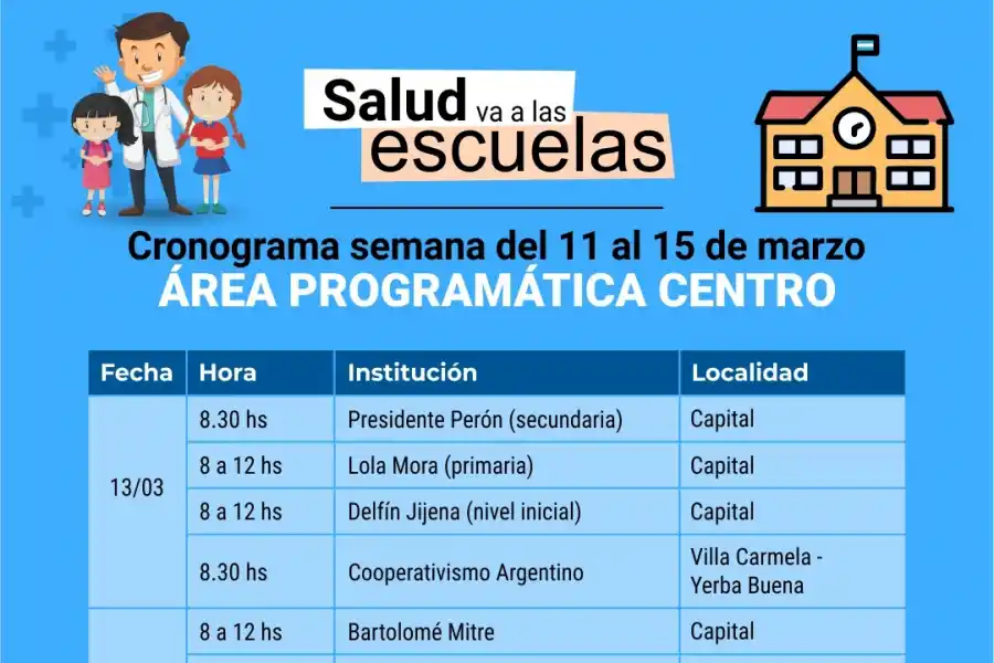 Se anunció el cronograma del programa La Salud va a la Escuela