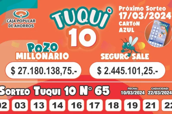 Tuqui 10: cómo salió el sorteo de este domingo 10 de marzo