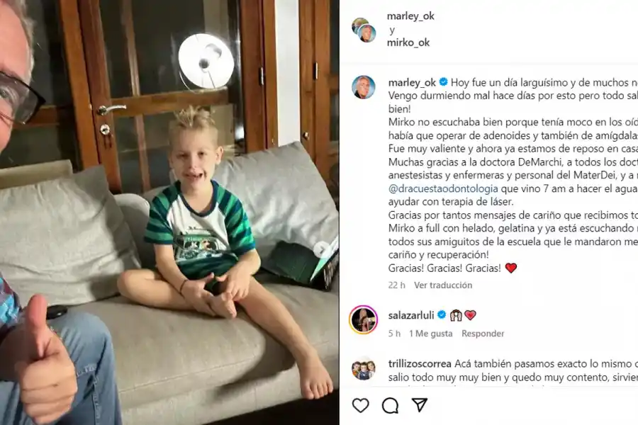 El posteo de Marley explicando la operación de urgencia que sufrió Mirko.