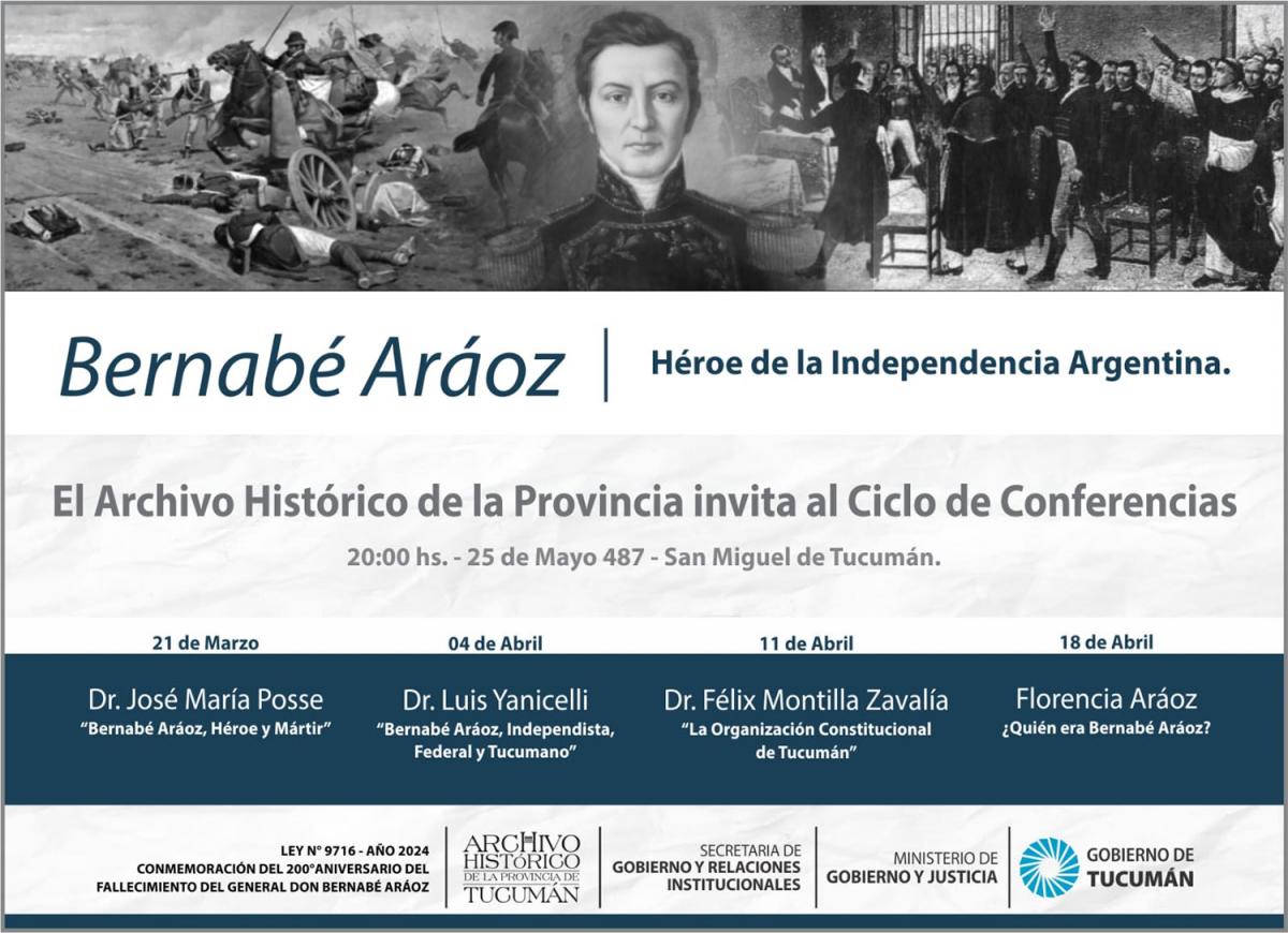 Comienza un ciclo de conferencias sobre Bernabé Aráoz, a 200 años de su muerte