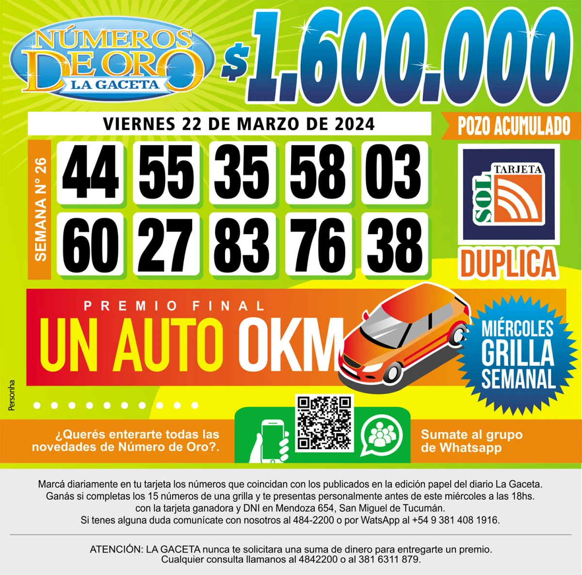 Los Números de Oro de LA GACETA del 22 de marzo de 2023