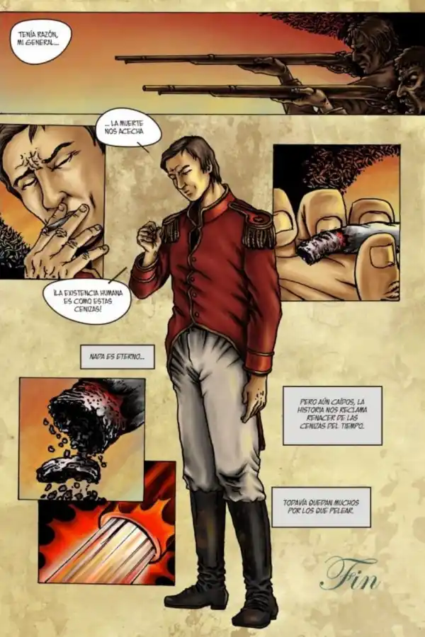 ÚLTIMOS MOMENTOS. Una viñeta realizada por César Carrizo recrea el instante previo a la muerte del prócer.