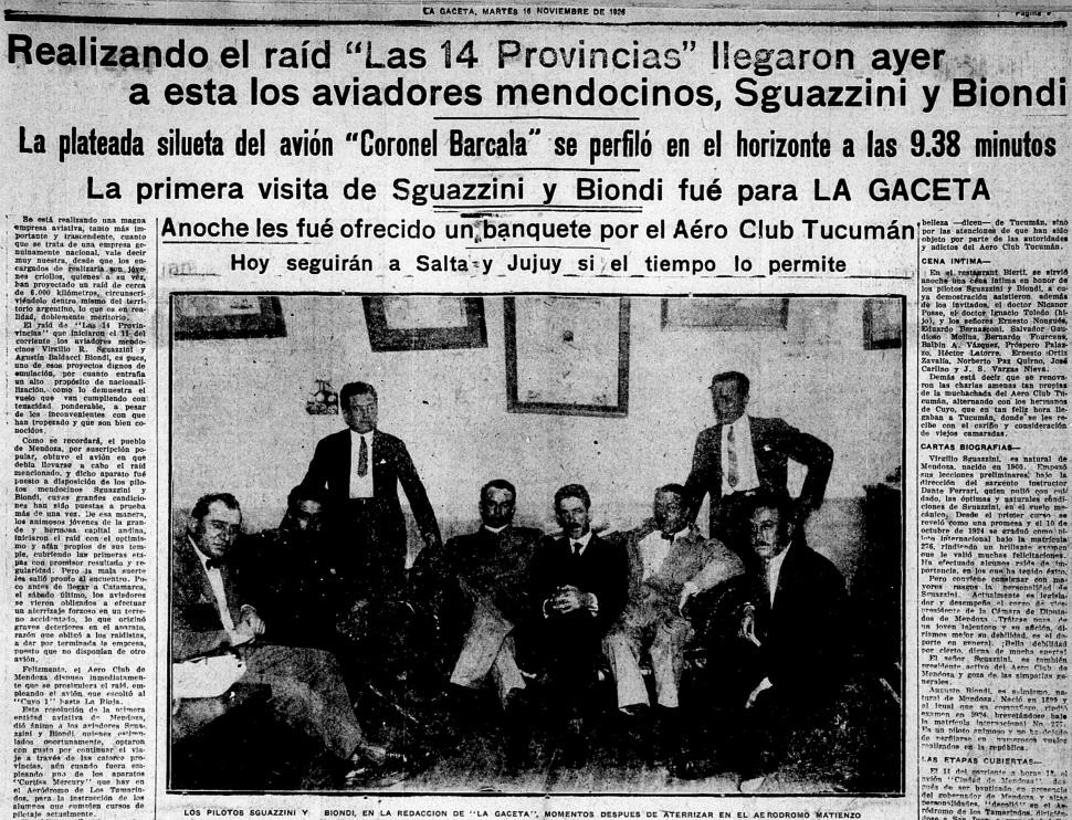 EN 1926. Los aviadores Sguazzini y Biondi visitan nuestra redacción a poco de haberse posado en la pista del aeródromo Benjamín Matienzo.