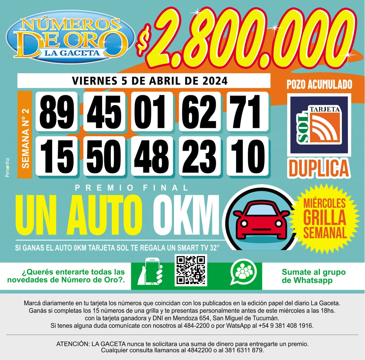 Los Números de Oro de LA GACETA del 5 de abril de 2024