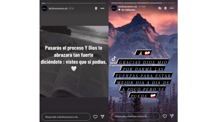 Los posteos de la artista en medio de su difícil momento.