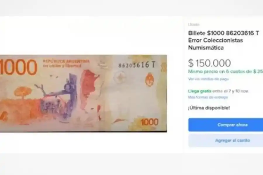 Billete de $1.000 con un error de impresión se vende por un alto valor en internet