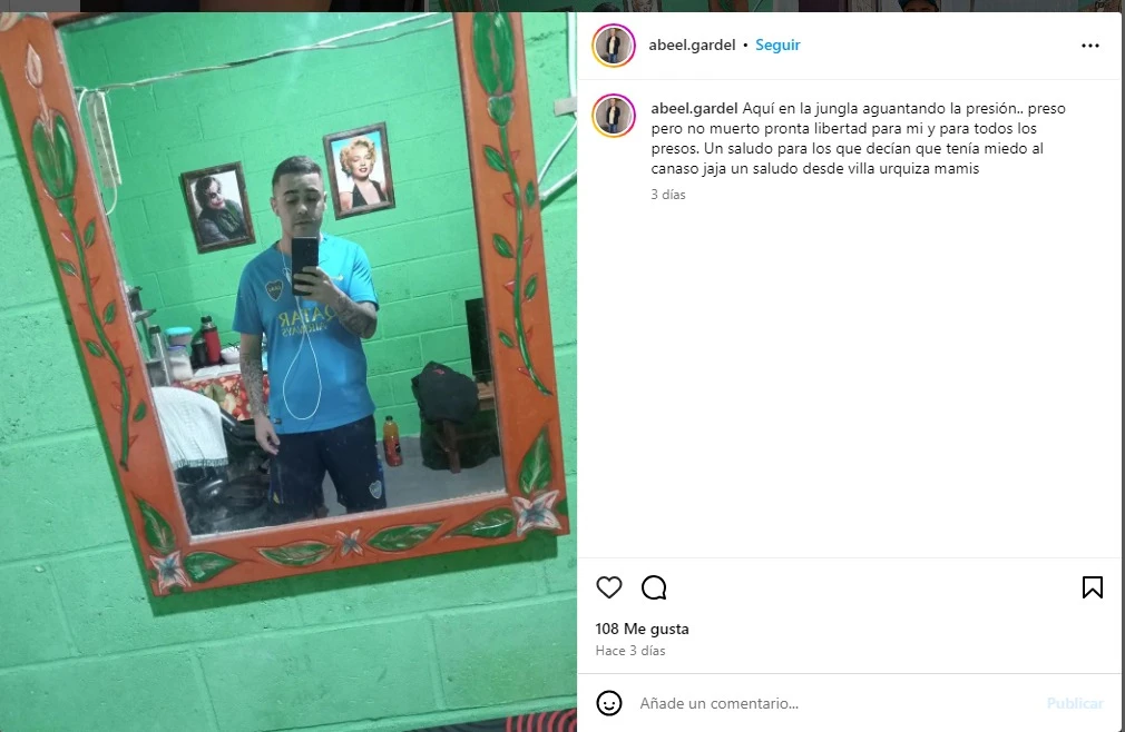 LA PRUEBA. La foto que subió Abel Lobo en la que se muestra parte del lugar donde está alojado.