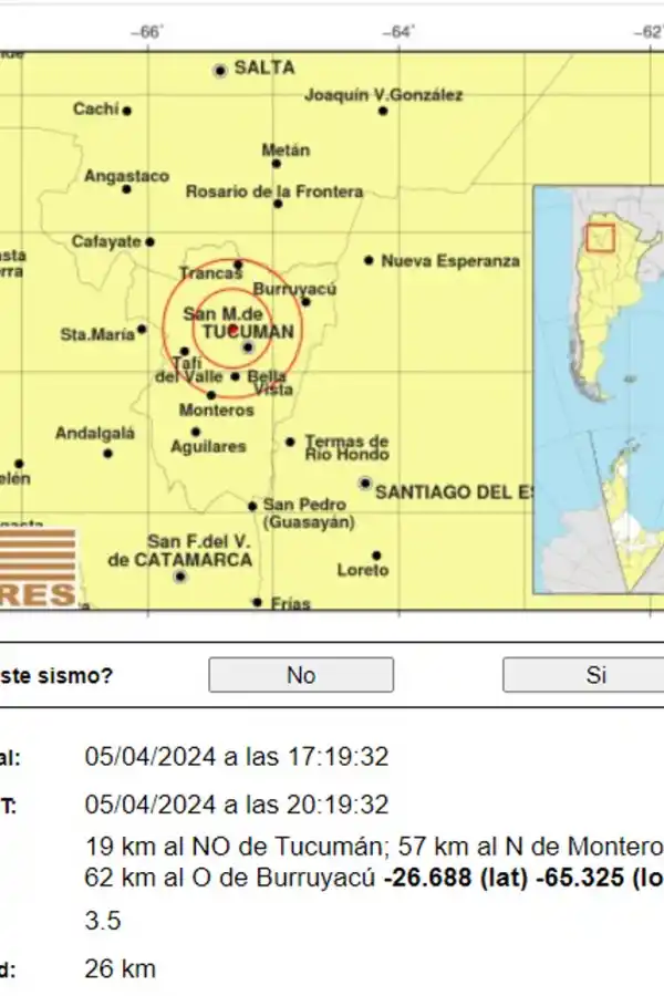Un sismo sacudió a los tucumanos esta tarde de viernes