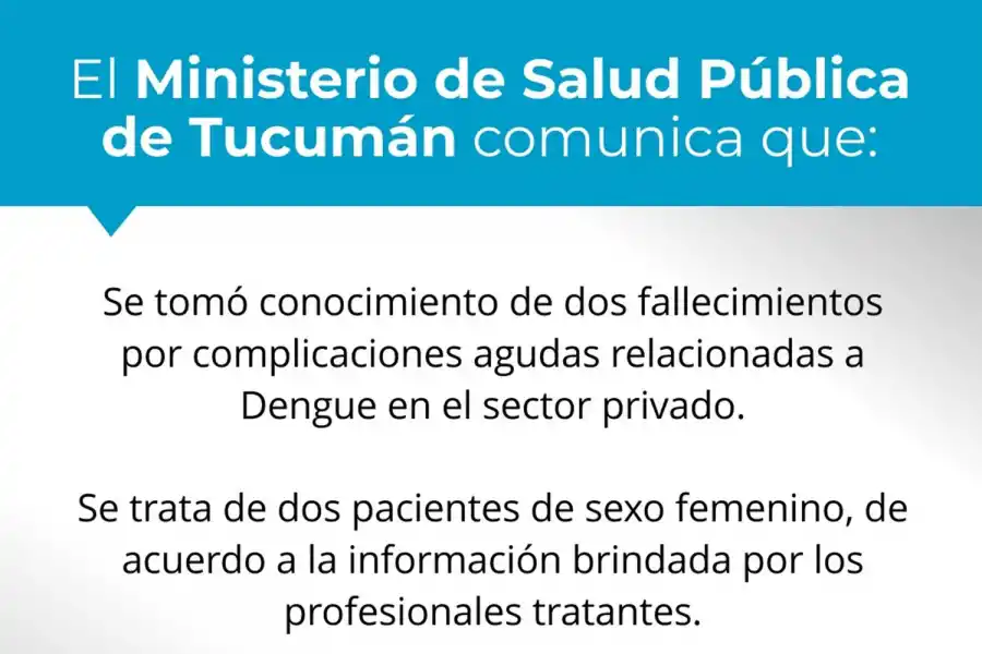 Salud confirmó la muerte de dos mujeres por dengue en Tucumán