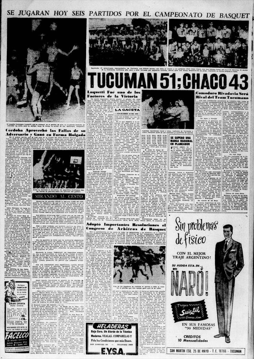 Campeonato Argentino de 1955: un torneo marcado por las intervenciones y la gran conquista del básquet tucumano