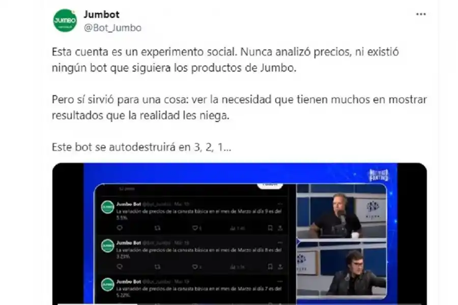 Javier Milei celebró la caída de precios con un bot que publica datos falsos