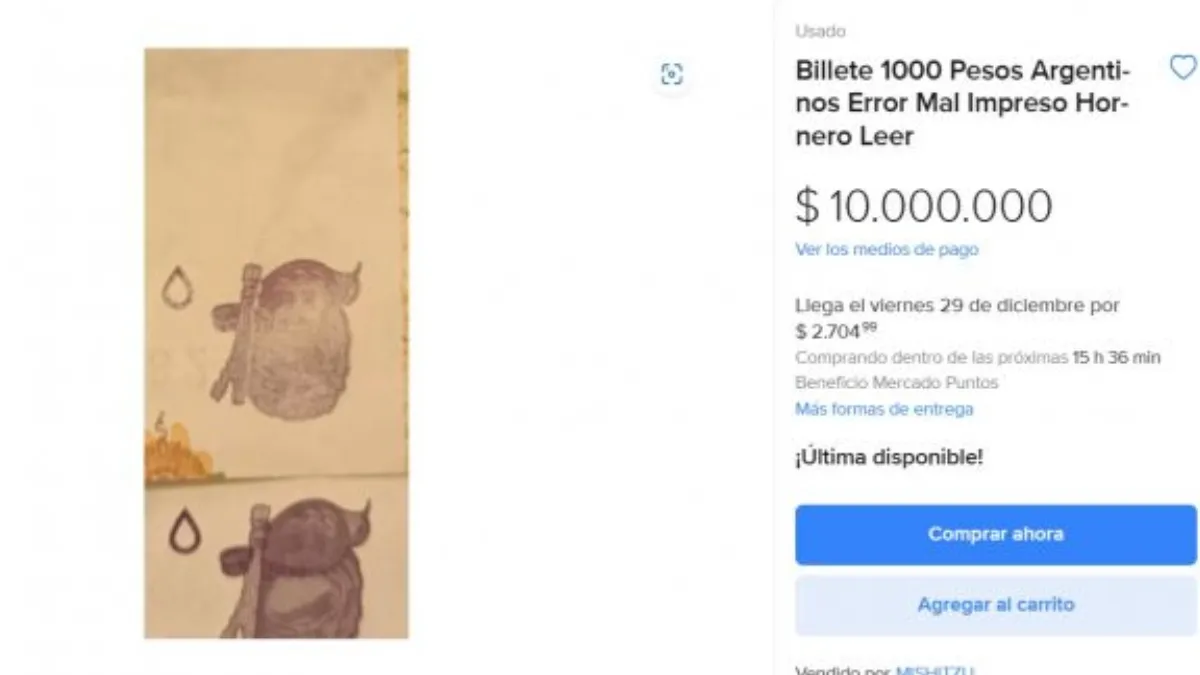 Este billete de $1.000, con un error impresión, se vende a $10 millones en Mercado Libre