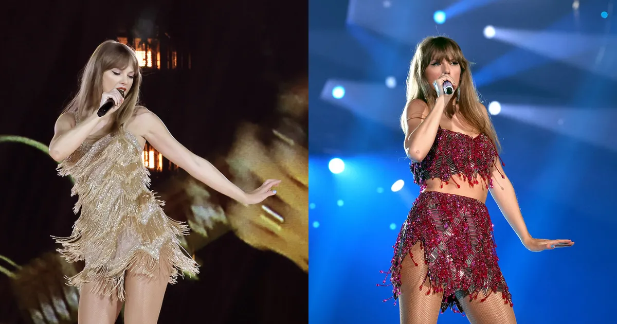 Taylor Swift en un Roberto Cavalli customizado para las eras Fearless y 1989 de 