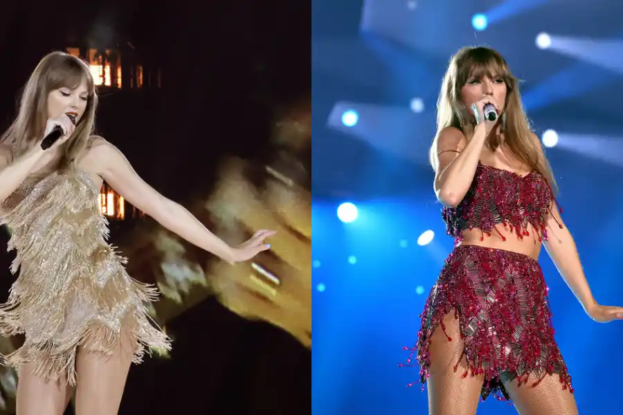 Taylor Swift en un Roberto Cavalli customizado para las eras Fearless y 1989 de 