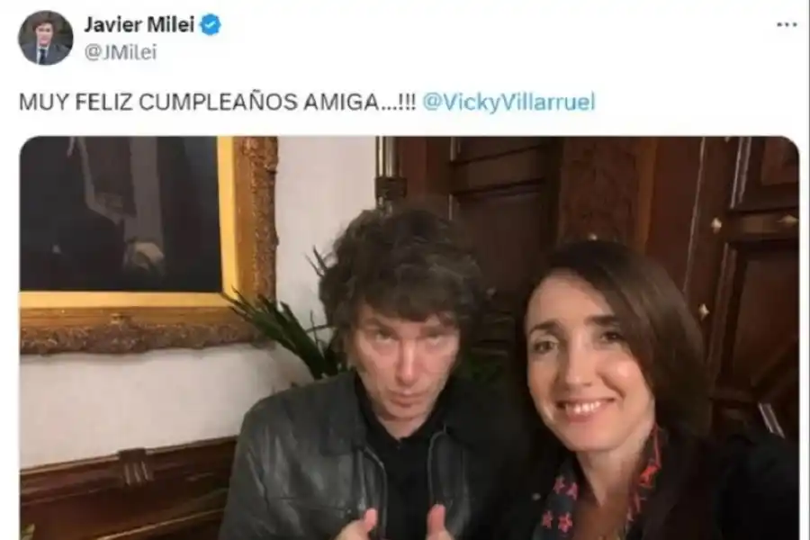 Victoria Villarruel cumple años y el Presidente le dejó un mensaje con una foto de los dos