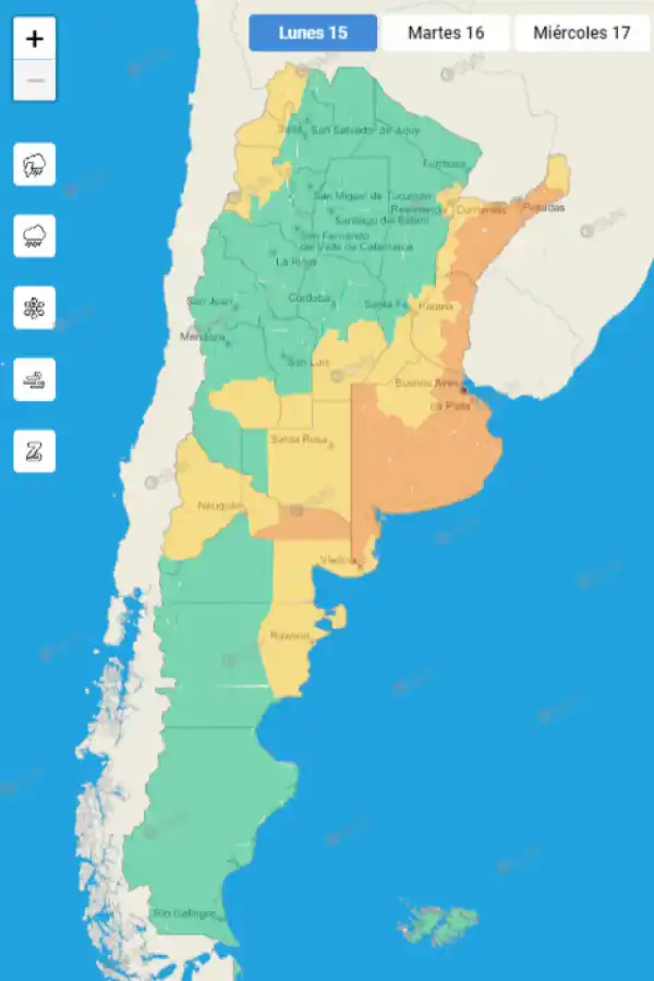 Mapa de alertas del Servicio Meteorológico Nacional