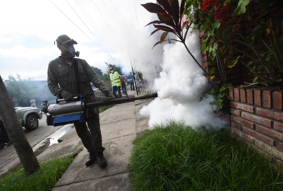 FUMIGACIÓN. En el barrio Esteban Echeverría, los agentes sanitarios realizaron ayer operativos de prevención. 