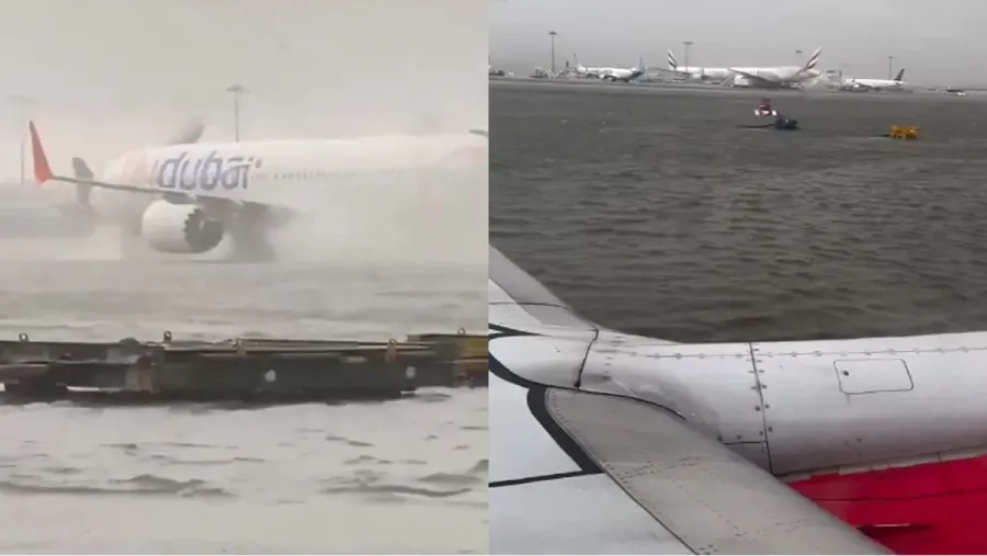 El aeropuerto de Dubai quedó tapado de agua durante el temporal