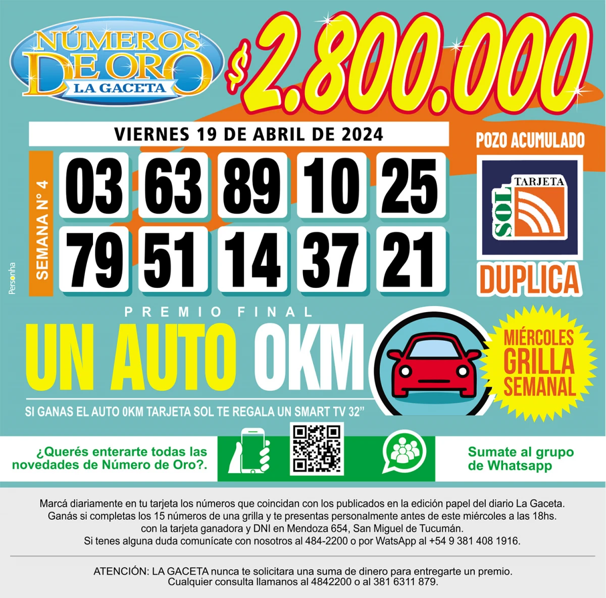 Los Números de Oro de LA GACETA del 19 de abril de 2023