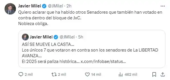 Tensión por aumentos en el Senado: Milei acusó a “la casta” y Villarruel se defendió
