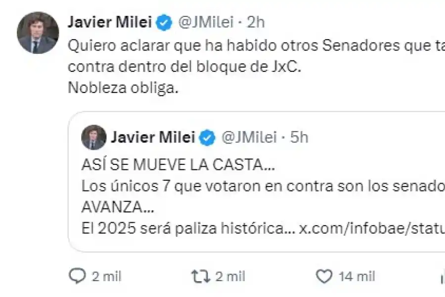 Tensión por aumentos en el Senado: Milei acusó a “la casta” y Villarruel se defendió
