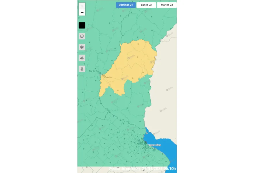 Alerta amarilla por fuertes tormentas en Entre Ríos.