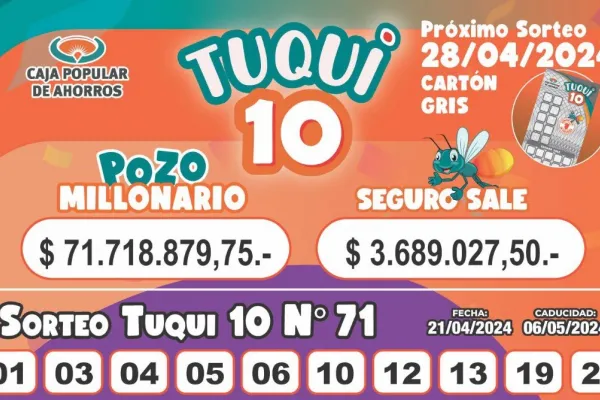 Tuqui 10: cómo fue el sorteo del domingo 21 de abril