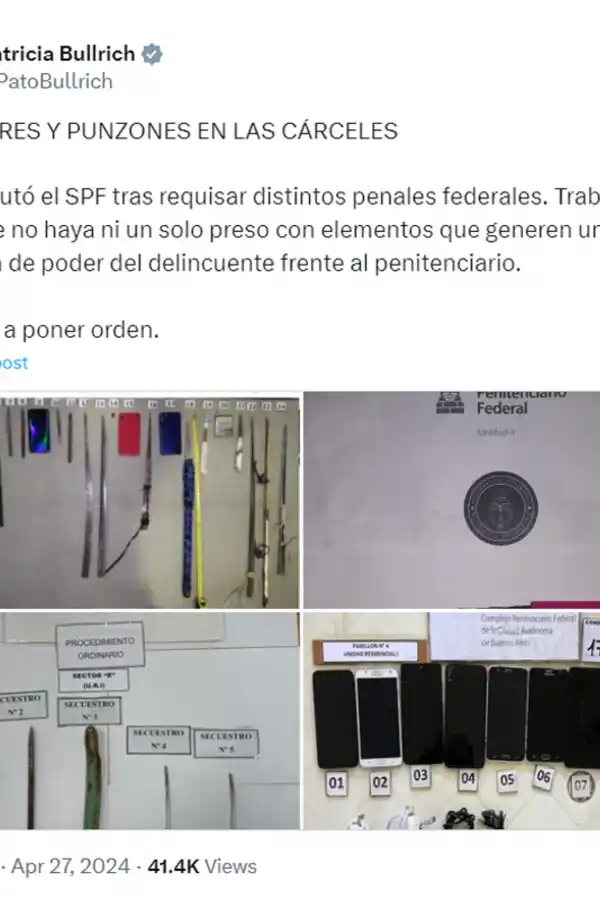 Foto tomada de X/@PatoBullrich.