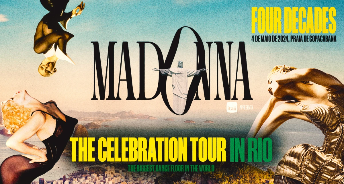 CON EL CRISTO. La imagen promocional del show de Madonna en Río de Janeiro / The Celebration Tour