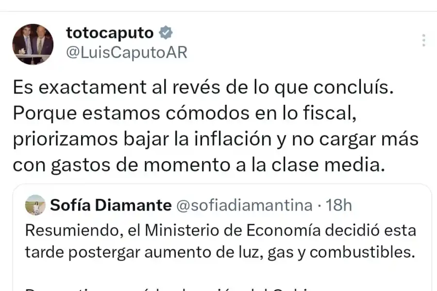 Caputo justificó la suspensión de los ajustes en tarifas: No hay que cargar más a la clase media