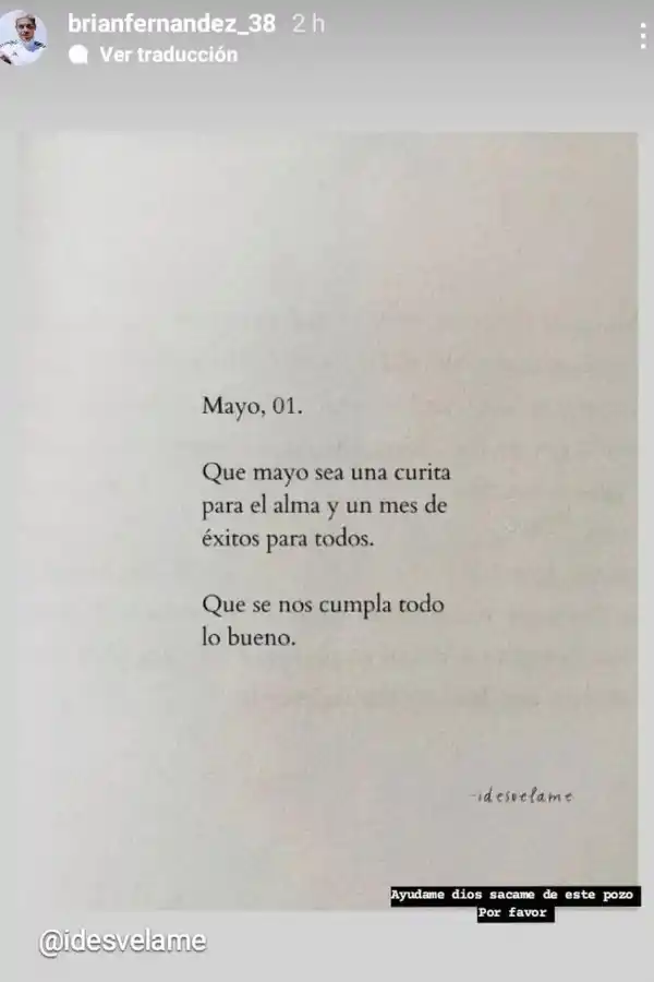 Brian Fernández publicó una foto después del desesperado pedido de ayuda