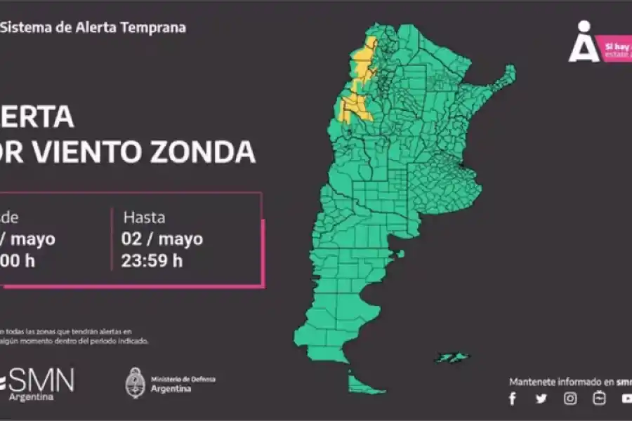 Alerta amarilla por fuertes tormentas y viento zonda: ¿qué provincias serán afectadas y hasta cuándo rige la advertencia?