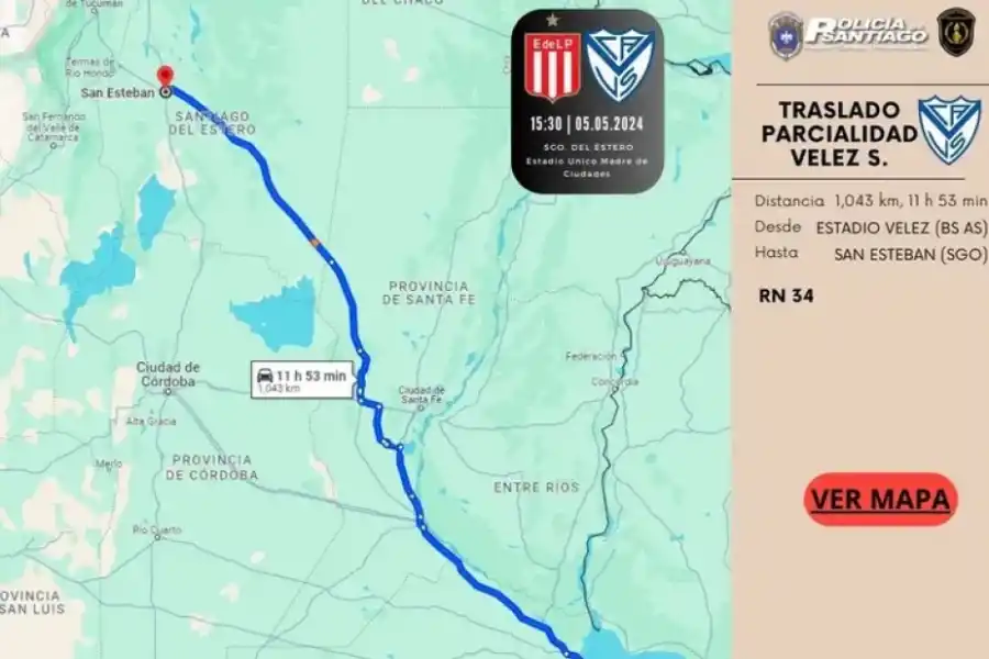 VIAJE. Los simpatizantes de Vélez deberán viajar por la Ruta Nacional 34 para llegar hasta Santiago del Estero.