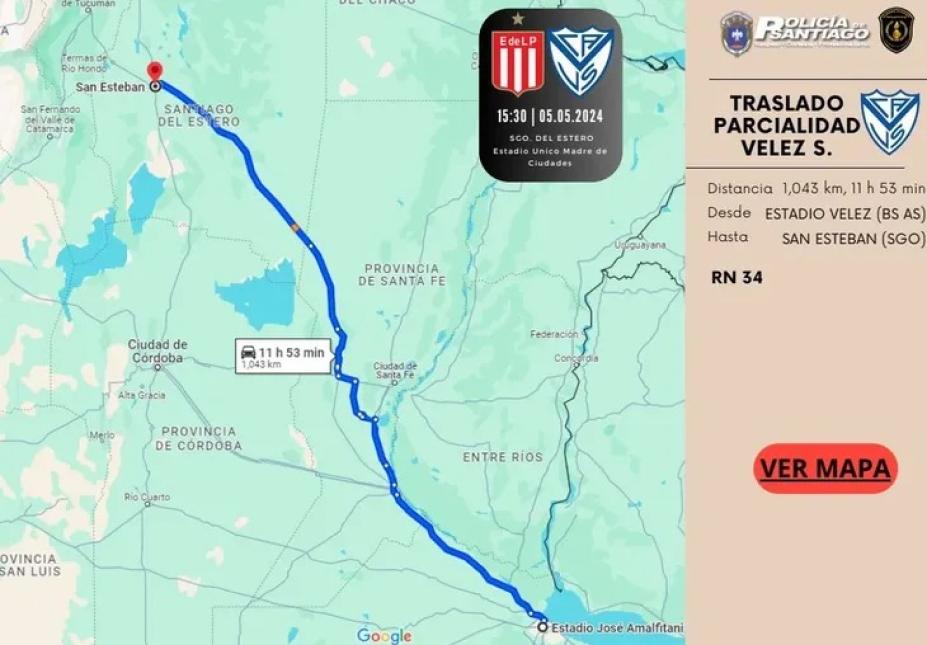 VIAJE. Los simpatizantes de Vélez deberán viajar por la Ruta Nacional 34 para llegar hasta Santiago del Estero.