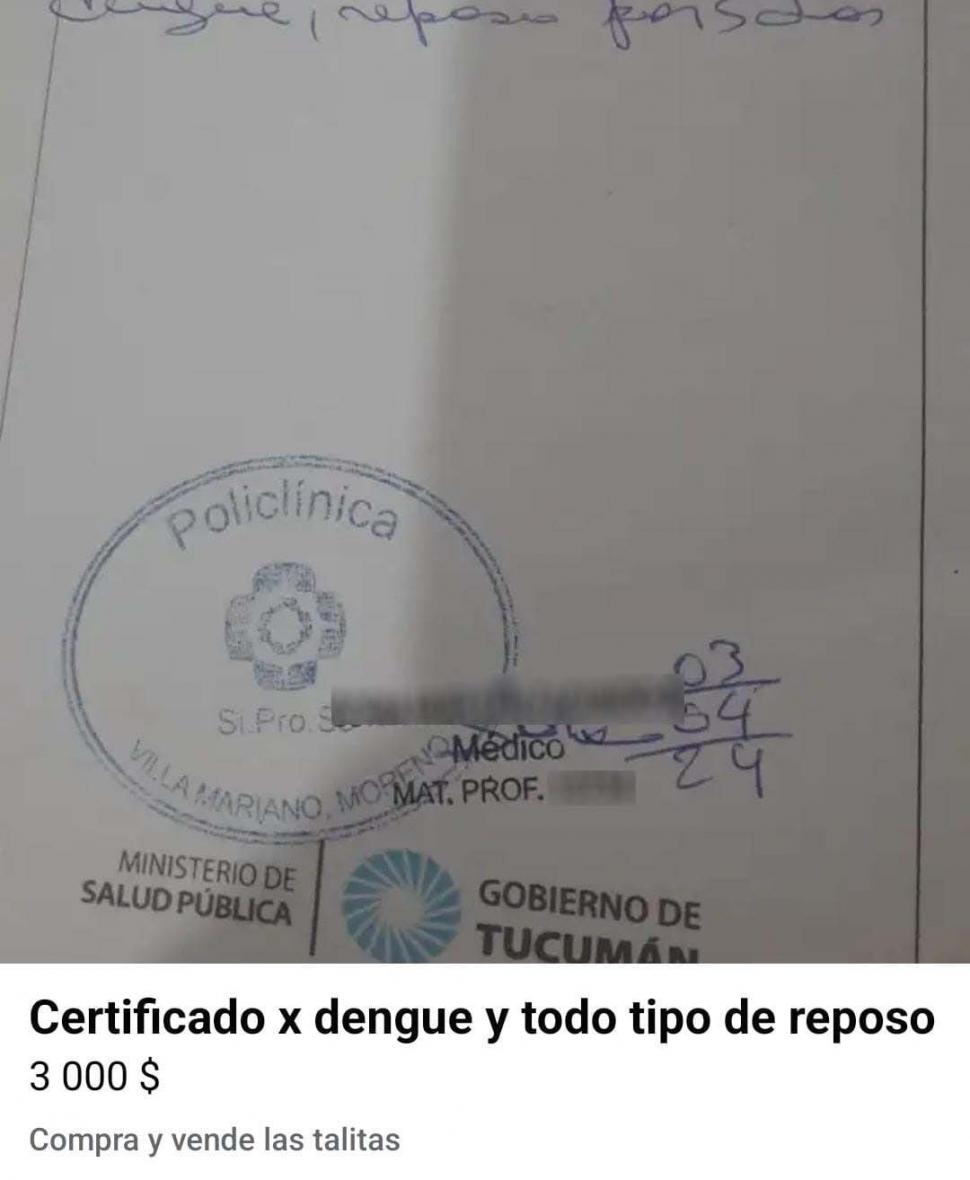 PRUEBA. Uno de los certificados que vendían a través de las redes sociales a $3.000.