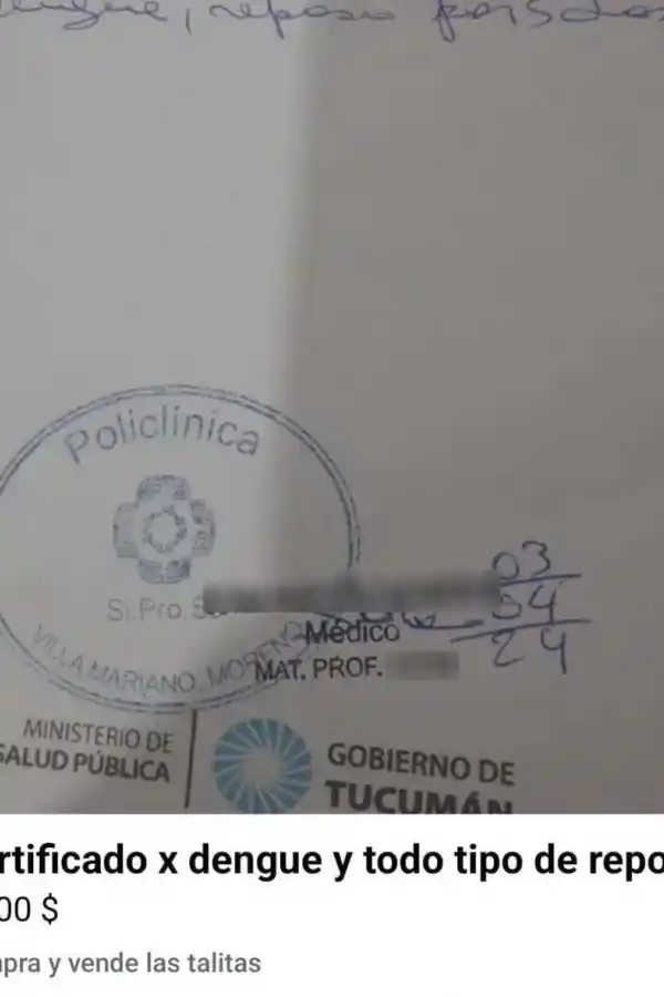 PRUEBA. Uno de los certificados que vendían a través de las redes sociales a $3.000.
