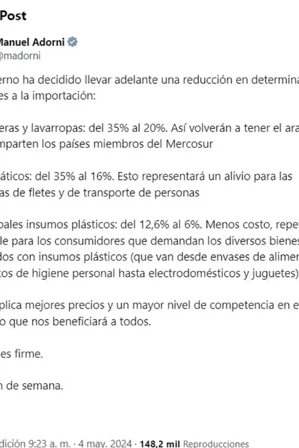 El Gobierno anunció que bajará los aranceles a la importación: a qué productos alcanza